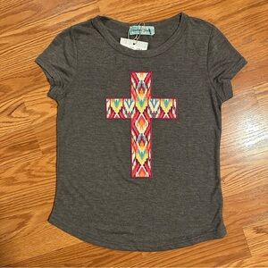 New Gray Kids Shirt with Colorful Cross Design size 10/12
